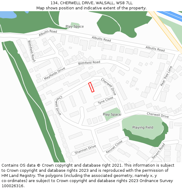 134, CHERWELL DRIVE, WALSALL, WS8 7LL: Location map and indicative extent of plot