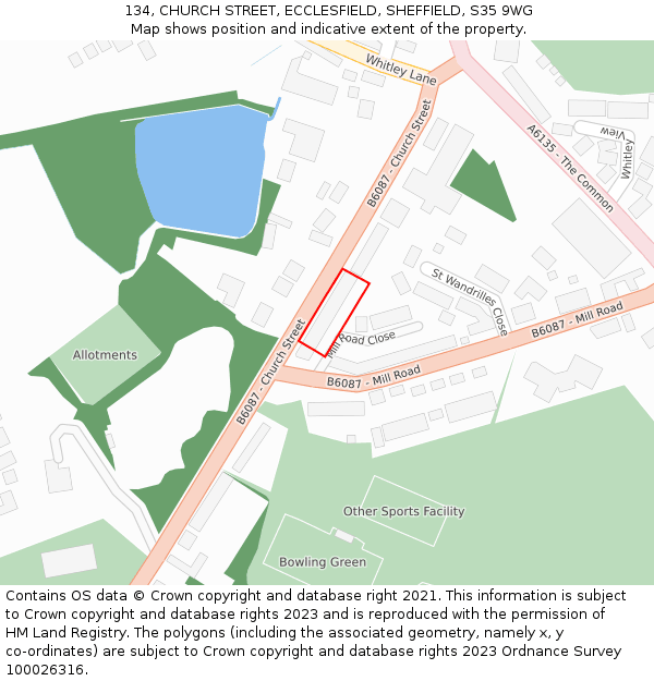 134, CHURCH STREET, ECCLESFIELD, SHEFFIELD, S35 9WG: Location map and indicative extent of plot