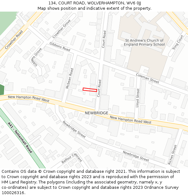 134, COURT ROAD, WOLVERHAMPTON, WV6 0JJ: Location map and indicative extent of plot