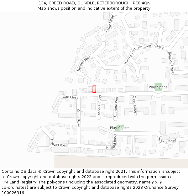 134, CREED ROAD, OUNDLE, PETERBOROUGH, PE8 4QN: Location map and indicative extent of plot