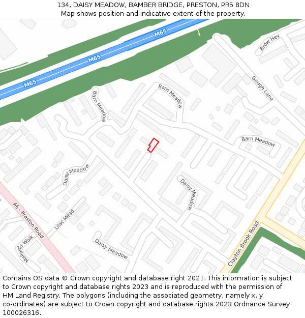 134, DAISY MEADOW, BAMBER BRIDGE, PRESTON, PR5 8DN: Location map and indicative extent of plot