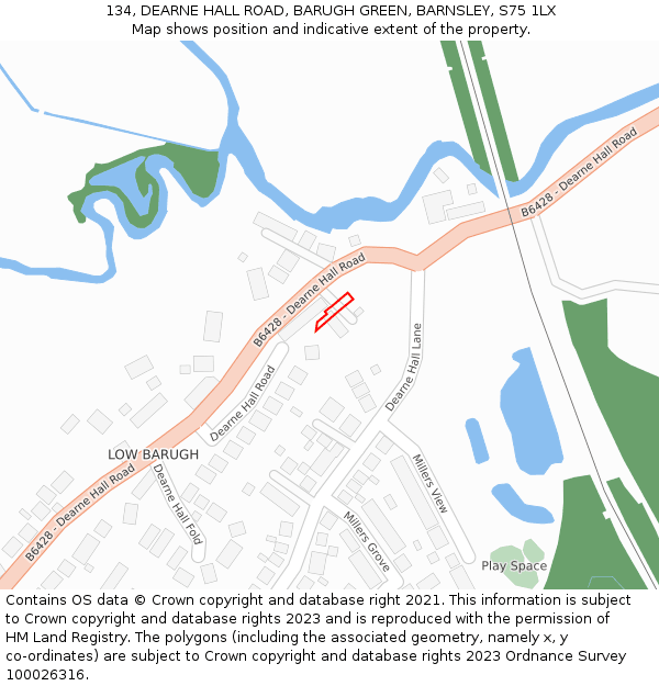 134, DEARNE HALL ROAD, BARUGH GREEN, BARNSLEY, S75 1LX: Location map and indicative extent of plot