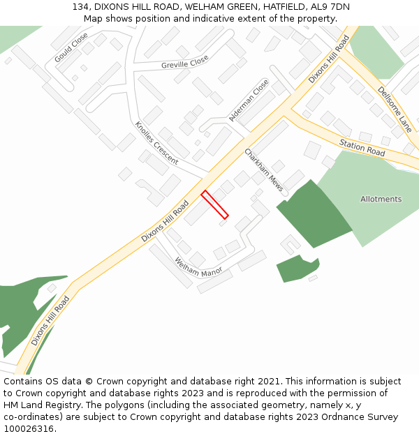 134, DIXONS HILL ROAD, WELHAM GREEN, HATFIELD, AL9 7DN: Location map and indicative extent of plot