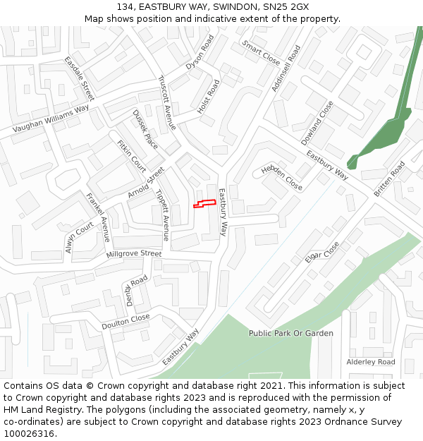 134, EASTBURY WAY, SWINDON, SN25 2GX: Location map and indicative extent of plot