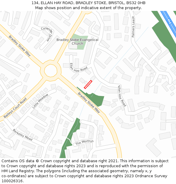134, ELLAN HAY ROAD, BRADLEY STOKE, BRISTOL, BS32 0HB: Location map and indicative extent of plot