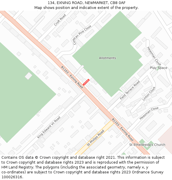 134, EXNING ROAD, NEWMARKET, CB8 0AF: Location map and indicative extent of plot