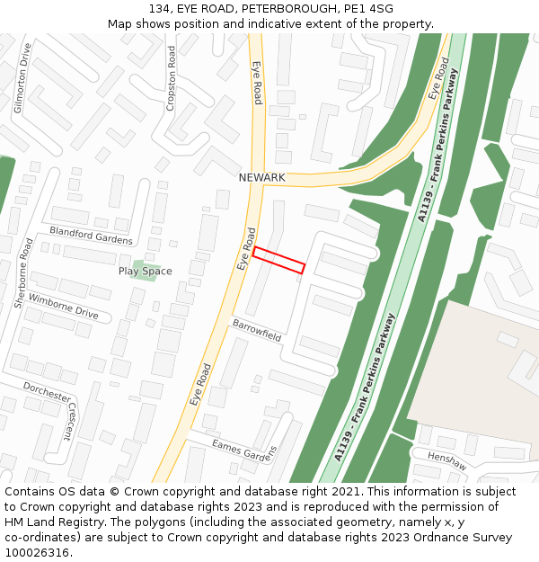 134, EYE ROAD, PETERBOROUGH, PE1 4SG: Location map and indicative extent of plot