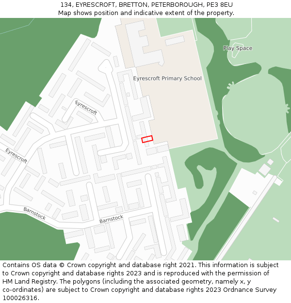 134, EYRESCROFT, BRETTON, PETERBOROUGH, PE3 8EU: Location map and indicative extent of plot