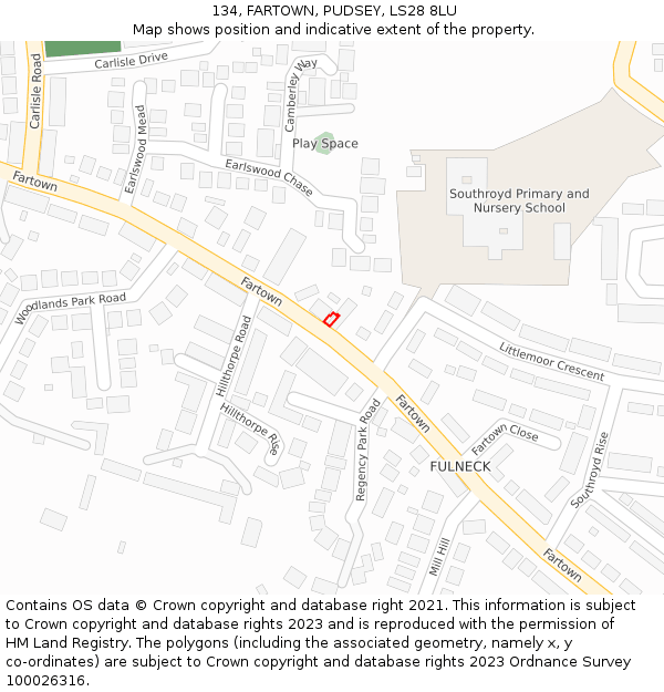 134, FARTOWN, PUDSEY, LS28 8LU: Location map and indicative extent of plot