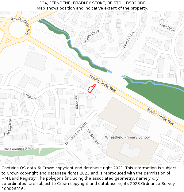 134, FERNDENE, BRADLEY STOKE, BRISTOL, BS32 9DF: Location map and indicative extent of plot