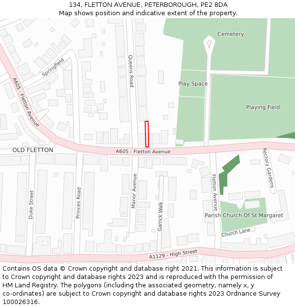 134, FLETTON AVENUE, PETERBOROUGH, PE2 8DA: Location map and indicative extent of plot