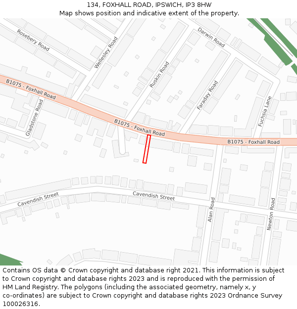 134, FOXHALL ROAD, IPSWICH, IP3 8HW: Location map and indicative extent of plot