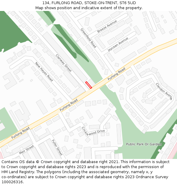 134, FURLONG ROAD, STOKE-ON-TRENT, ST6 5UD: Location map and indicative extent of plot