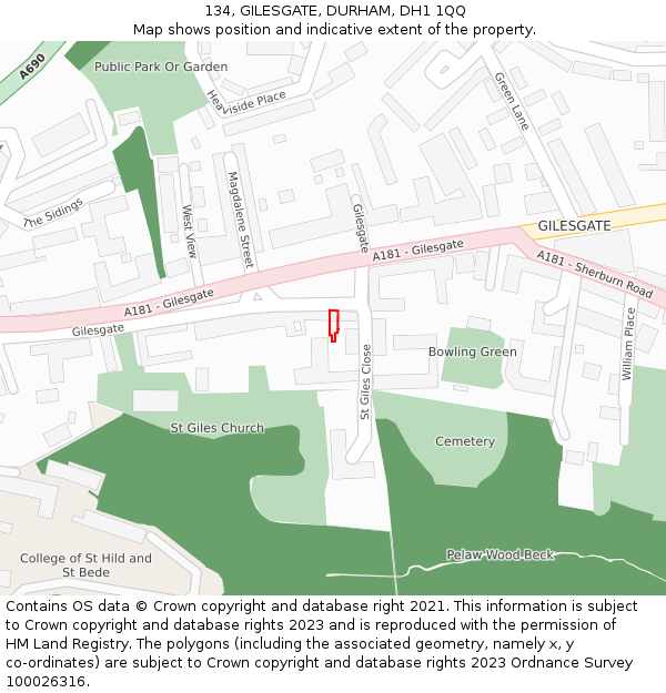 134, GILESGATE, DURHAM, DH1 1QQ: Location map and indicative extent of plot