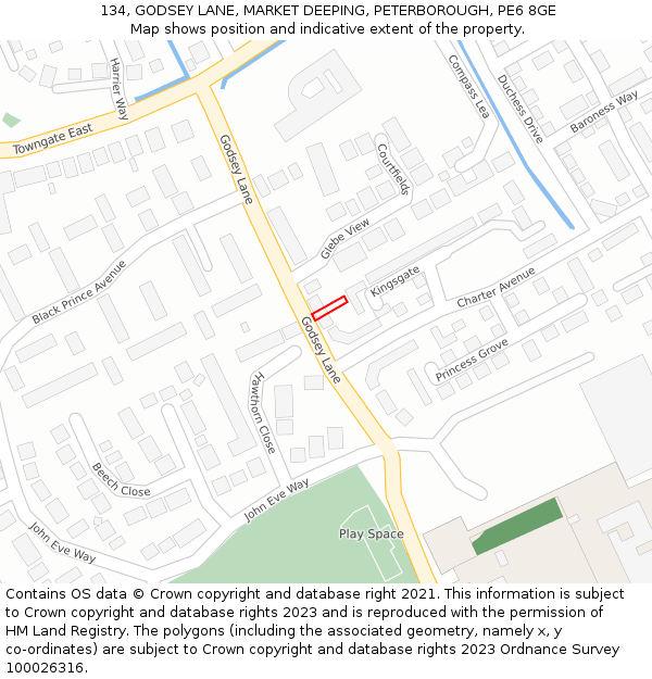 134, GODSEY LANE, MARKET DEEPING, PETERBOROUGH, PE6 8GE: Location map and indicative extent of plot