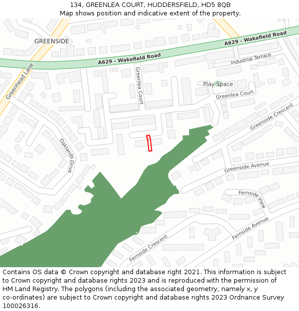 134, GREENLEA COURT, HUDDERSFIELD, HD5 8QB: Location map and indicative extent of plot