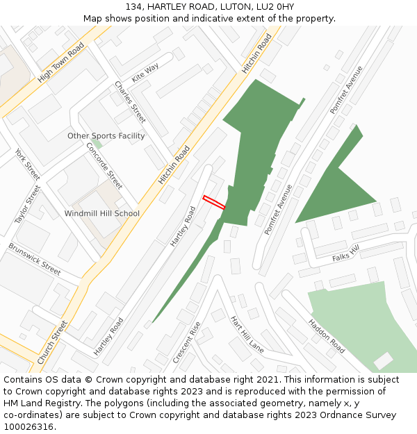134, HARTLEY ROAD, LUTON, LU2 0HY: Location map and indicative extent of plot