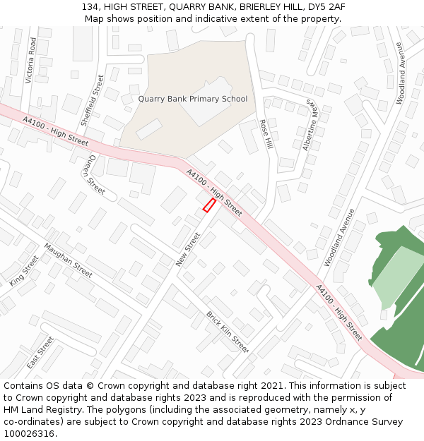 134, HIGH STREET, QUARRY BANK, BRIERLEY HILL, DY5 2AF: Location map and indicative extent of plot