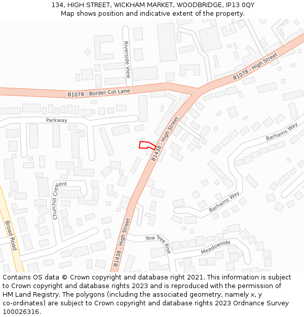 134, HIGH STREET, WICKHAM MARKET, WOODBRIDGE, IP13 0QY: Location map and indicative extent of plot