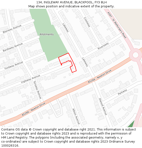 134, INGLEWAY AVENUE, BLACKPOOL, FY3 8LH: Location map and indicative extent of plot
