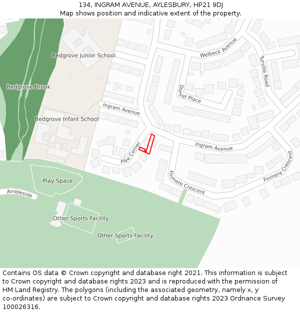 134, INGRAM AVENUE, AYLESBURY, HP21 9DJ: Location map and indicative extent of plot