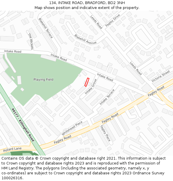 134, INTAKE ROAD, BRADFORD, BD2 3NH: Location map and indicative extent of plot