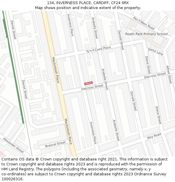 134, INVERNESS PLACE, CARDIFF, CF24 4RX: Location map and indicative extent of plot