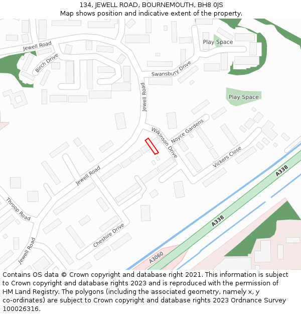 134, JEWELL ROAD, BOURNEMOUTH, BH8 0JS: Location map and indicative extent of plot