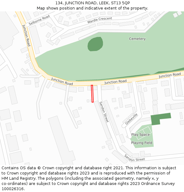 134, JUNCTION ROAD, LEEK, ST13 5QP: Location map and indicative extent of plot
