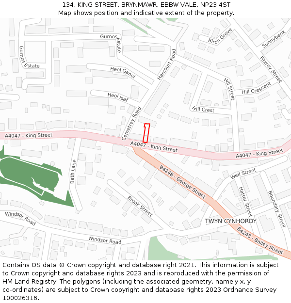 134, KING STREET, BRYNMAWR, EBBW VALE, NP23 4ST: Location map and indicative extent of plot