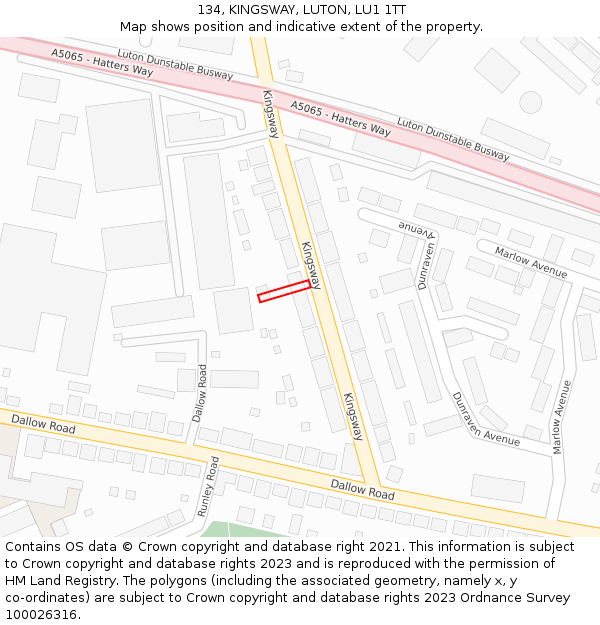 134, KINGSWAY, LUTON, LU1 1TT: Location map and indicative extent of plot