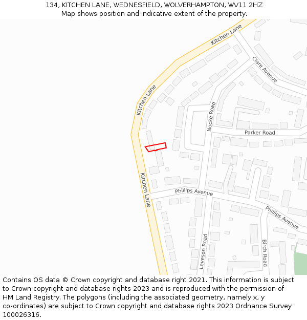134, KITCHEN LANE, WEDNESFIELD, WOLVERHAMPTON, WV11 2HZ: Location map and indicative extent of plot