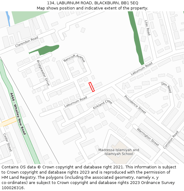 134, LABURNUM ROAD, BLACKBURN, BB1 5EQ: Location map and indicative extent of plot