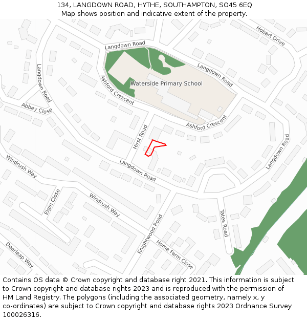 134, LANGDOWN ROAD, HYTHE, SOUTHAMPTON, SO45 6EQ: Location map and indicative extent of plot