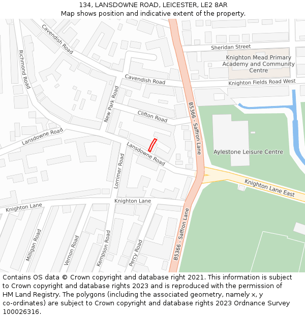 134, LANSDOWNE ROAD, LEICESTER, LE2 8AR: Location map and indicative extent of plot