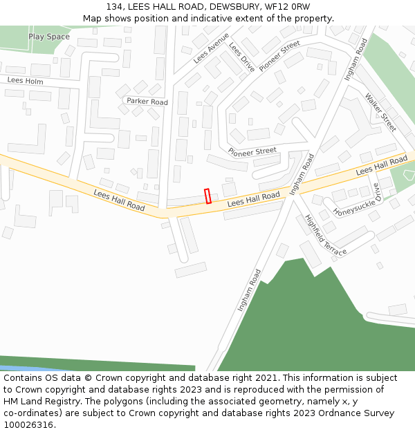 134, LEES HALL ROAD, DEWSBURY, WF12 0RW: Location map and indicative extent of plot