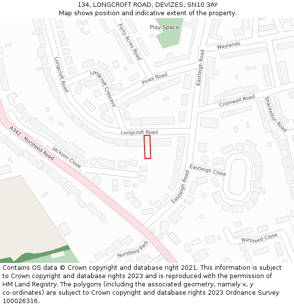 134, LONGCROFT ROAD, DEVIZES, SN10 3AY: Location map and indicative extent of plot