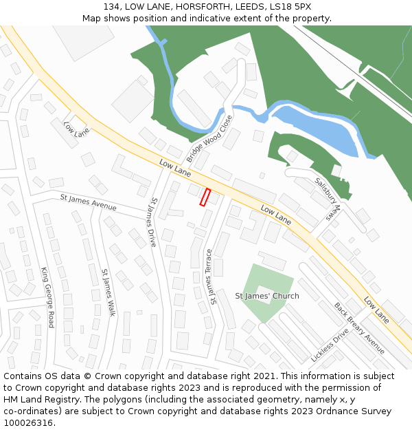 134, LOW LANE, HORSFORTH, LEEDS, LS18 5PX: Location map and indicative extent of plot