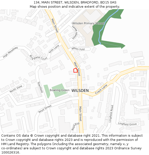 134, MAIN STREET, WILSDEN, BRADFORD, BD15 0AS: Location map and indicative extent of plot