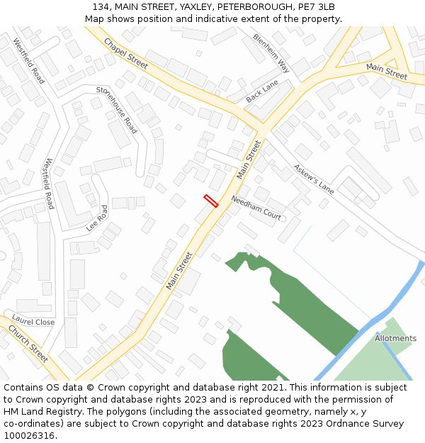 134, MAIN STREET, YAXLEY, PETERBOROUGH, PE7 3LB: Location map and indicative extent of plot