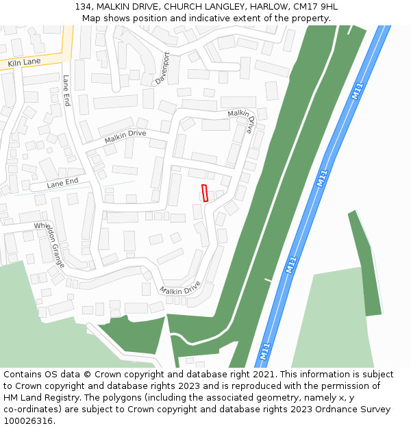 134, MALKIN DRIVE, CHURCH LANGLEY, HARLOW, CM17 9HL: Location map and indicative extent of plot
