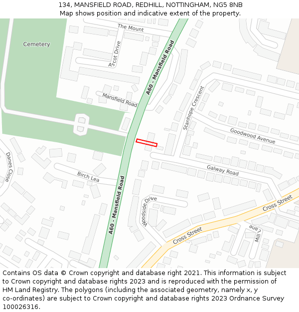 134, MANSFIELD ROAD, REDHILL, NOTTINGHAM, NG5 8NB: Location map and indicative extent of plot