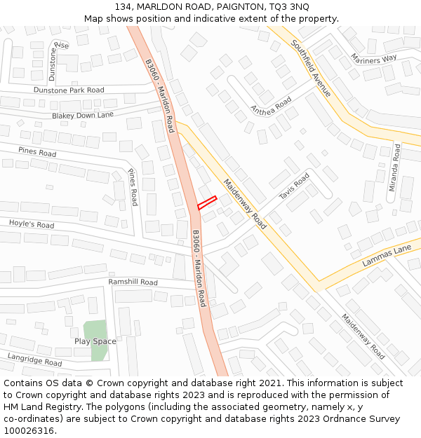 134, MARLDON ROAD, PAIGNTON, TQ3 3NQ: Location map and indicative extent of plot