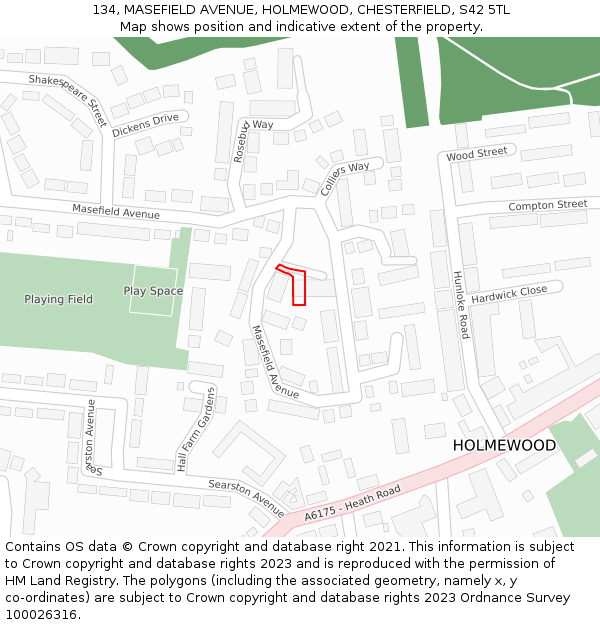 134, MASEFIELD AVENUE, HOLMEWOOD, CHESTERFIELD, S42 5TL: Location map and indicative extent of plot