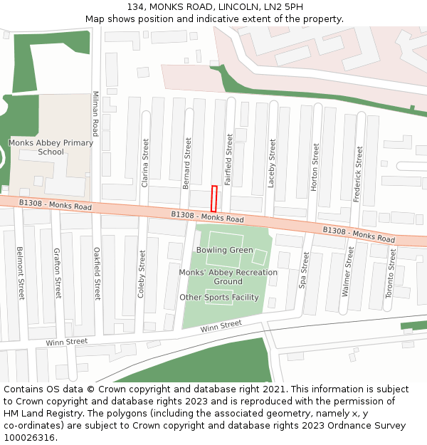 134, MONKS ROAD, LINCOLN, LN2 5PH: Location map and indicative extent of plot