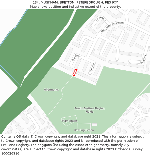 134, MUSKHAM, BRETTON, PETERBOROUGH, PE3 9XY: Location map and indicative extent of plot