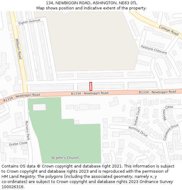 134, NEWBIGGIN ROAD, ASHINGTON, NE63 0TL: Location map and indicative extent of plot