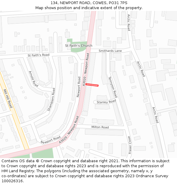 134, NEWPORT ROAD, COWES, PO31 7PS: Location map and indicative extent of plot