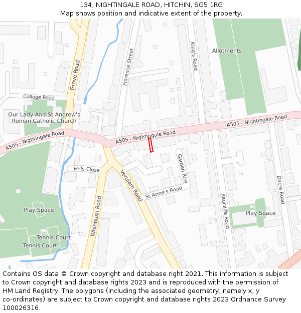 134, NIGHTINGALE ROAD, HITCHIN, SG5 1RG: Location map and indicative extent of plot