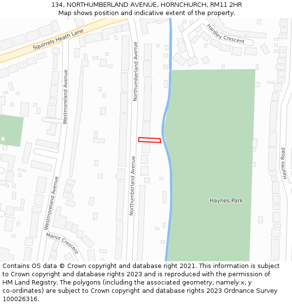 134, NORTHUMBERLAND AVENUE, HORNCHURCH, RM11 2HR: Location map and indicative extent of plot